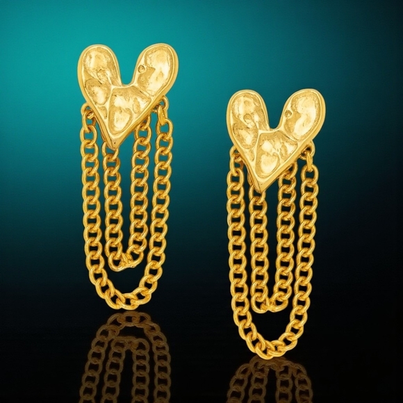 🆕️ 18K Gold Plated Heart Tassel Earrings 💖 Trendy Chain Statement Jewelry - Picture 12 of 13